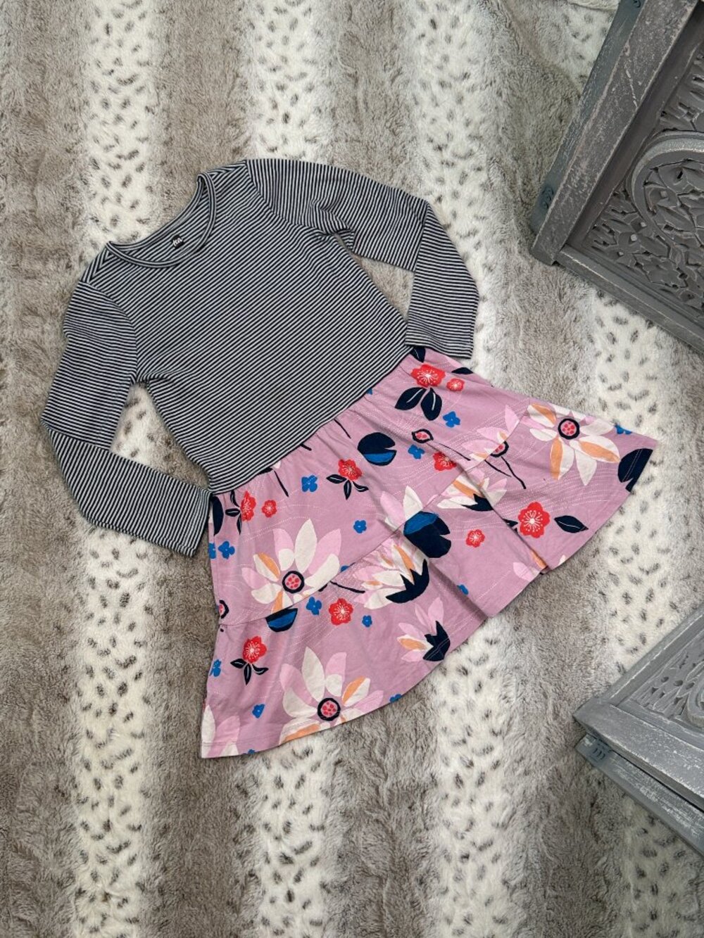 Tea Collection fit and flare dress girls size 8 pastel floral stripes school